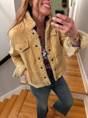 Aeropostale Sherpa Lined Corduroy Jacket Tan Fitted Size M y2k